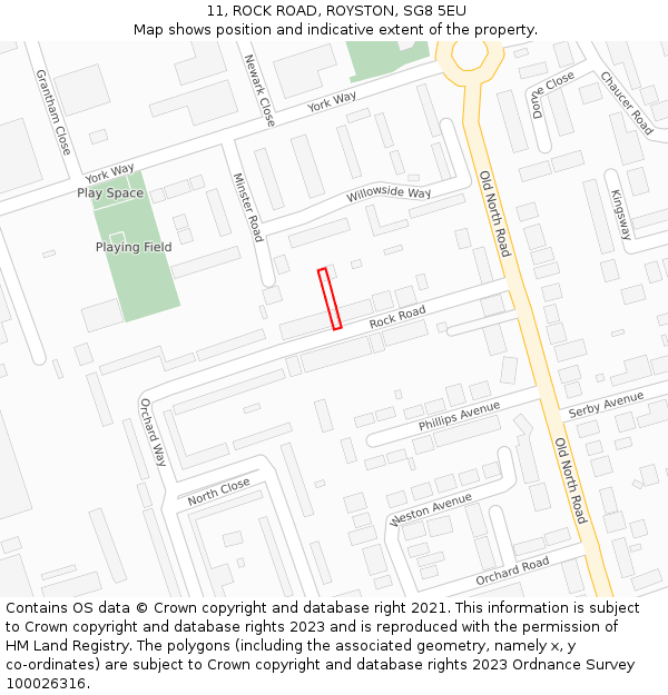 11, ROCK ROAD, ROYSTON, SG8 5EU: Location map and indicative extent of plot