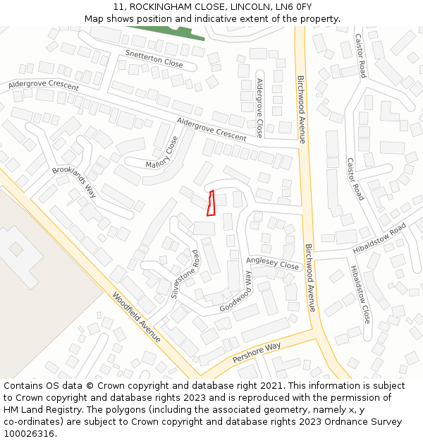 11, ROCKINGHAM CLOSE, LINCOLN, LN6 0FY: Location map and indicative extent of plot