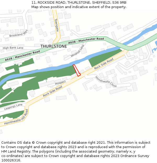 11, ROCKSIDE ROAD, THURLSTONE, SHEFFIELD, S36 9RB: Location map and indicative extent of plot