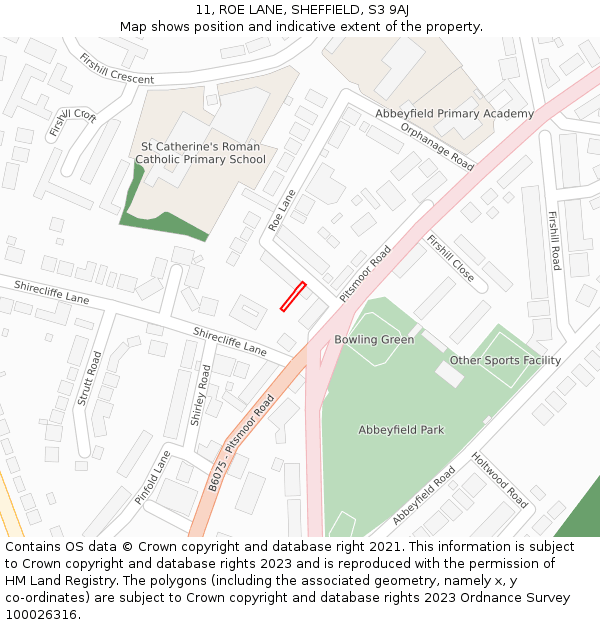 11, ROE LANE, SHEFFIELD, S3 9AJ: Location map and indicative extent of plot
