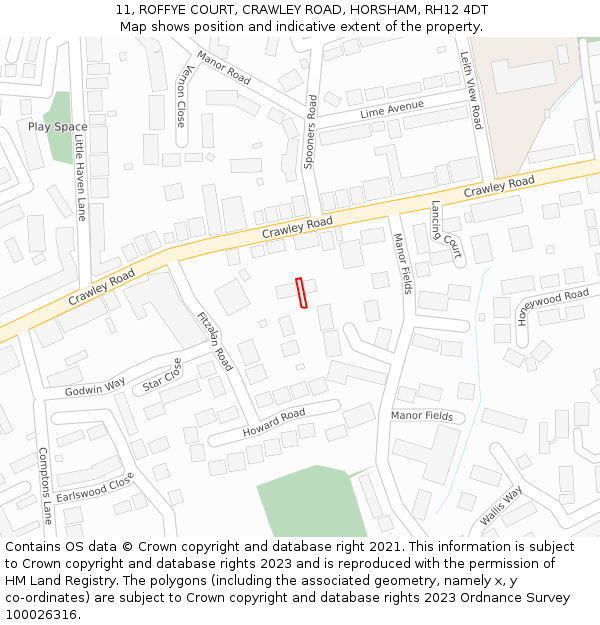 11, ROFFYE COURT, CRAWLEY ROAD, HORSHAM, RH12 4DT: Location map and indicative extent of plot