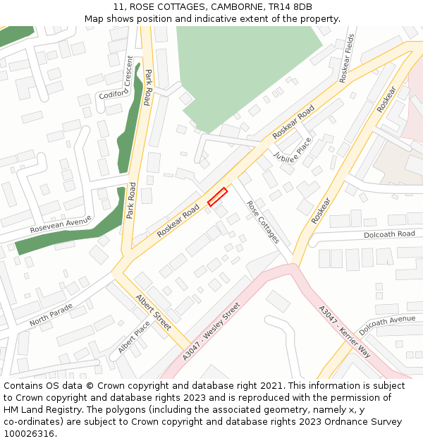 11, ROSE COTTAGES, CAMBORNE, TR14 8DB: Location map and indicative extent of plot