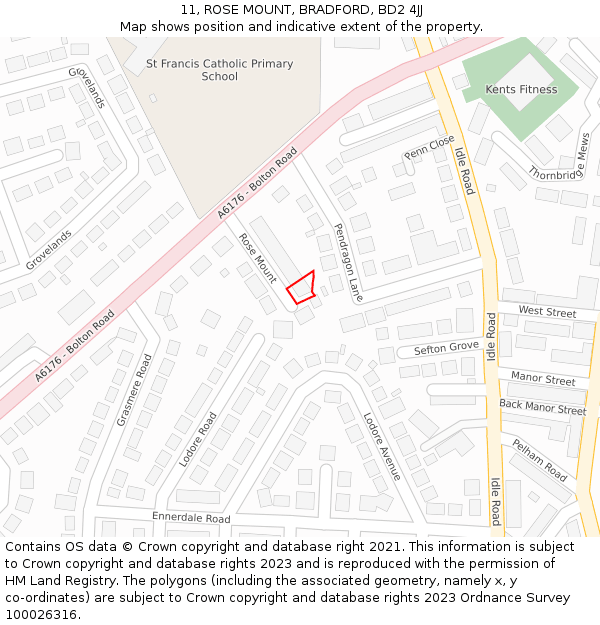 11, ROSE MOUNT, BRADFORD, BD2 4JJ: Location map and indicative extent of plot