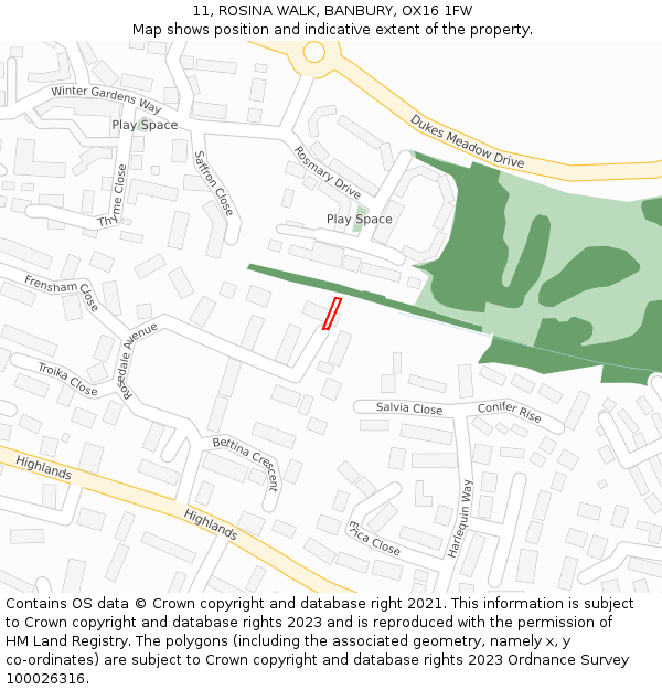 11, ROSINA WALK, BANBURY, OX16 1FW: Location map and indicative extent of plot