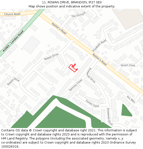 11, ROWAN DRIVE, BRANDON, IP27 0EX: Location map and indicative extent of plot