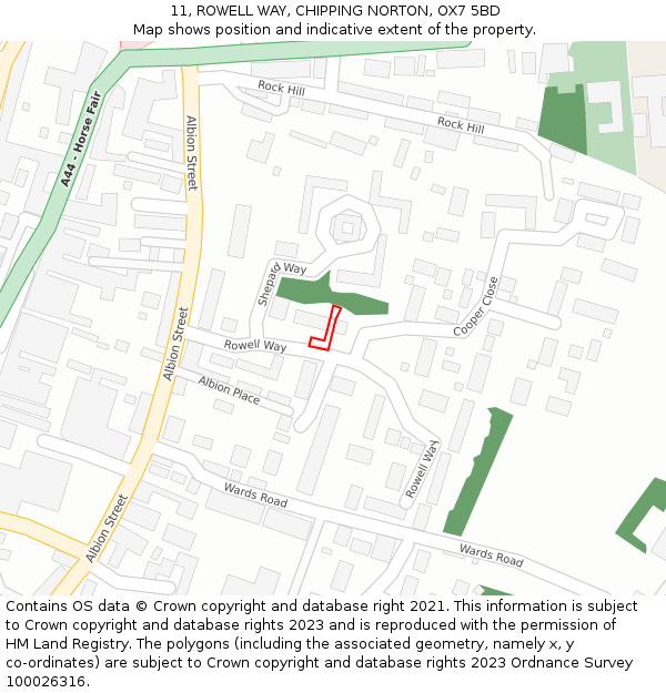 11, ROWELL WAY, CHIPPING NORTON, OX7 5BD: Location map and indicative extent of plot