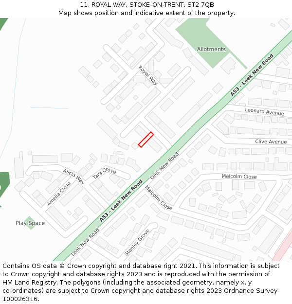11, ROYAL WAY, STOKE-ON-TRENT, ST2 7QB: Location map and indicative extent of plot