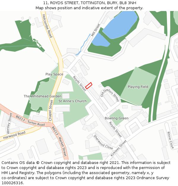 11, ROYDS STREET, TOTTINGTON, BURY, BL8 3NH: Location map and indicative extent of plot