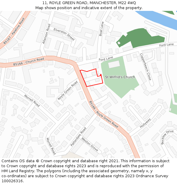 11, ROYLE GREEN ROAD, MANCHESTER, M22 4WQ: Location map and indicative extent of plot