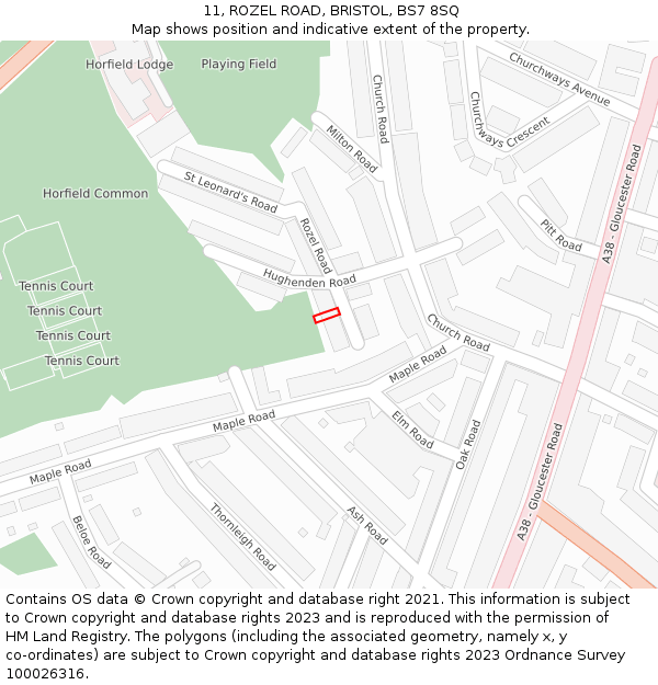 11, ROZEL ROAD, BRISTOL, BS7 8SQ: Location map and indicative extent of plot