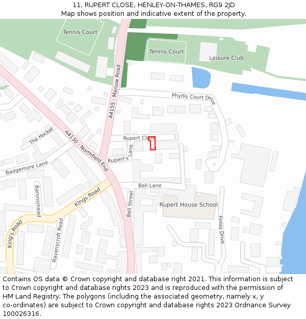 11, RUPERT CLOSE, HENLEY-ON-THAMES, RG9 2JD: Location map and indicative extent of plot