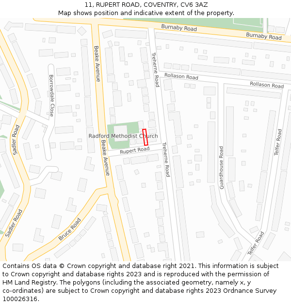 11, RUPERT ROAD, COVENTRY, CV6 3AZ: Location map and indicative extent of plot