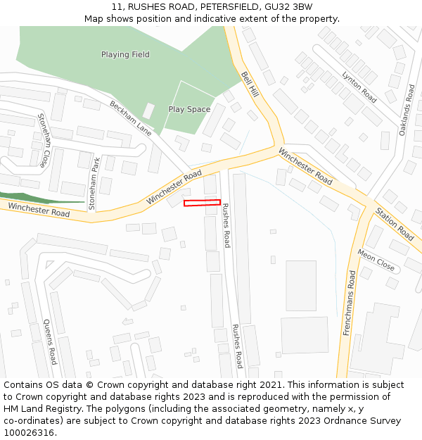 11, RUSHES ROAD, PETERSFIELD, GU32 3BW: Location map and indicative extent of plot
