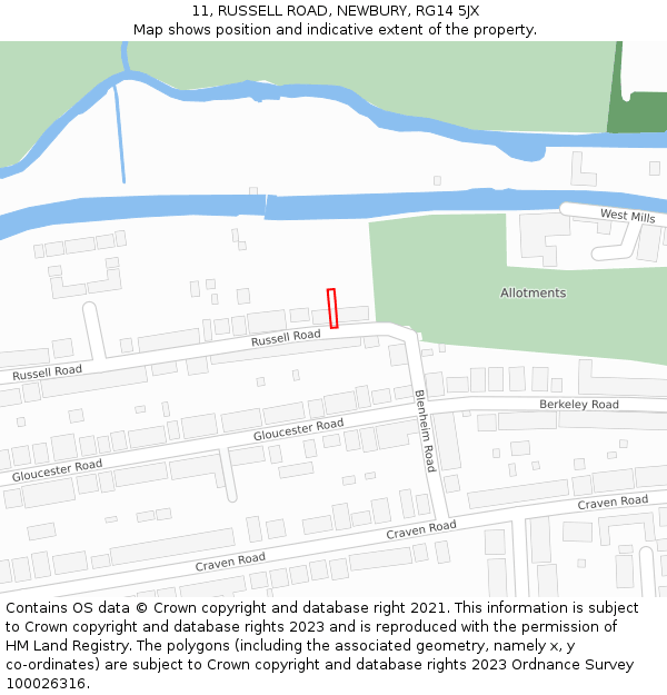 11, RUSSELL ROAD, NEWBURY, RG14 5JX: Location map and indicative extent of plot