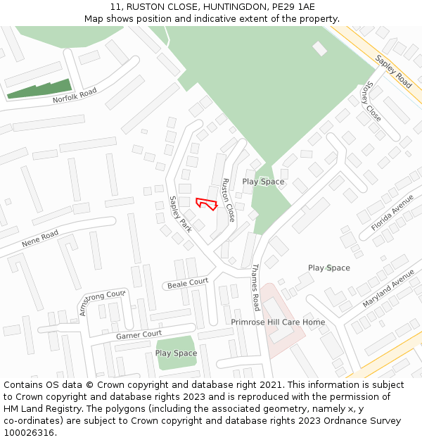 11, RUSTON CLOSE, HUNTINGDON, PE29 1AE: Location map and indicative extent of plot