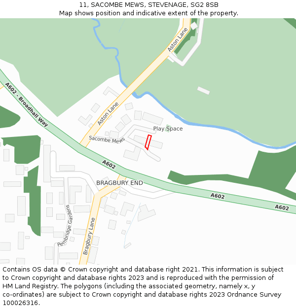 11, SACOMBE MEWS, STEVENAGE, SG2 8SB: Location map and indicative extent of plot