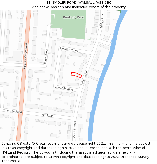 11, SADLER ROAD, WALSALL, WS8 6BG: Location map and indicative extent of plot