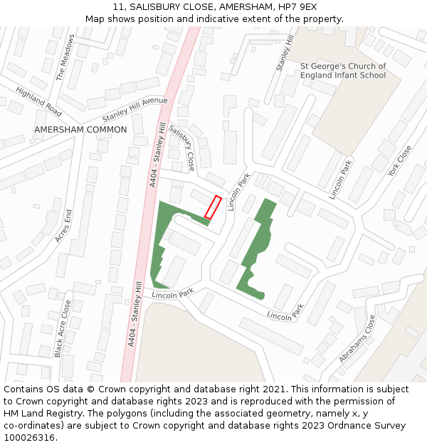11, SALISBURY CLOSE, AMERSHAM, HP7 9EX: Location map and indicative extent of plot