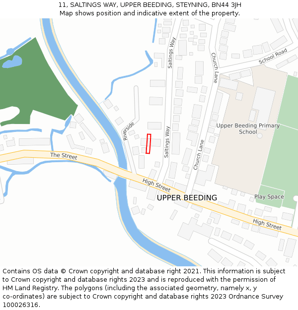 11, SALTINGS WAY, UPPER BEEDING, STEYNING, BN44 3JH: Location map and indicative extent of plot