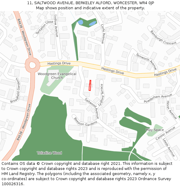 11, SALTWOOD AVENUE, BERKELEY ALFORD, WORCESTER, WR4 0JP: Location map and indicative extent of plot