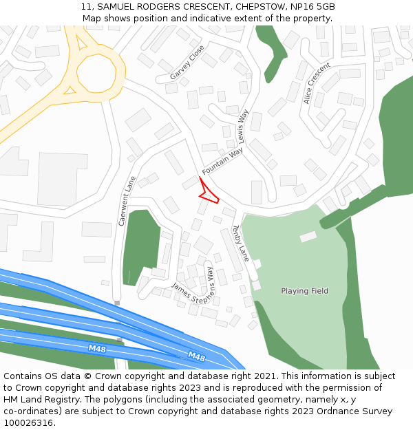11, SAMUEL RODGERS CRESCENT, CHEPSTOW, NP16 5GB: Location map and indicative extent of plot