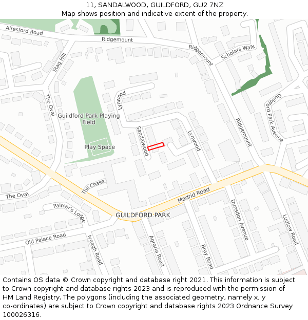 11, SANDALWOOD, GUILDFORD, GU2 7NZ: Location map and indicative extent of plot