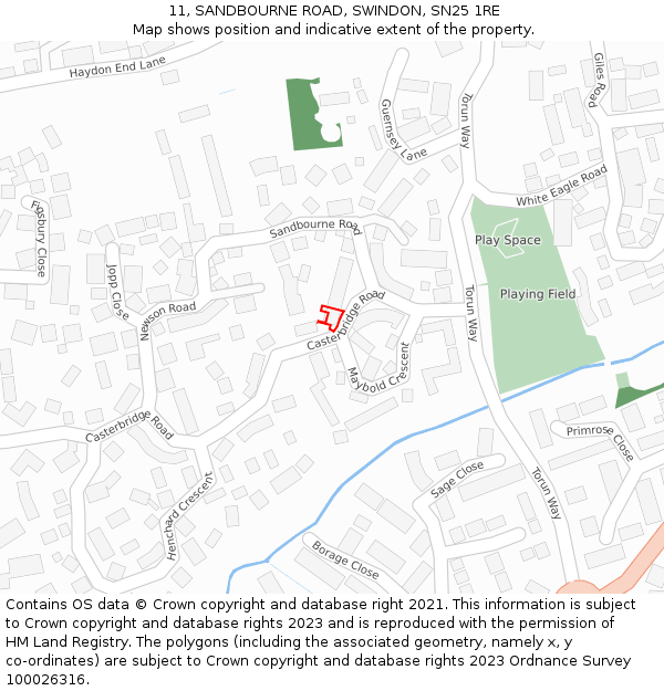 11, SANDBOURNE ROAD, SWINDON, SN25 1RE: Location map and indicative extent of plot