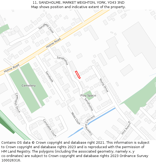 11, SANDHOLME, MARKET WEIGHTON, YORK, YO43 3ND: Location map and indicative extent of plot