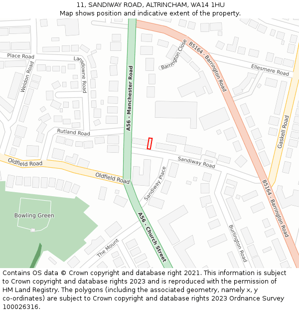 11, SANDIWAY ROAD, ALTRINCHAM, WA14 1HU: Location map and indicative extent of plot
