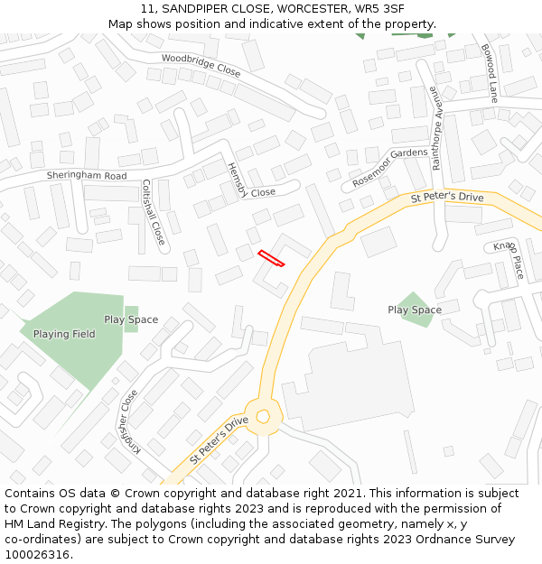 11, SANDPIPER CLOSE, WORCESTER, WR5 3SF: Location map and indicative extent of plot
