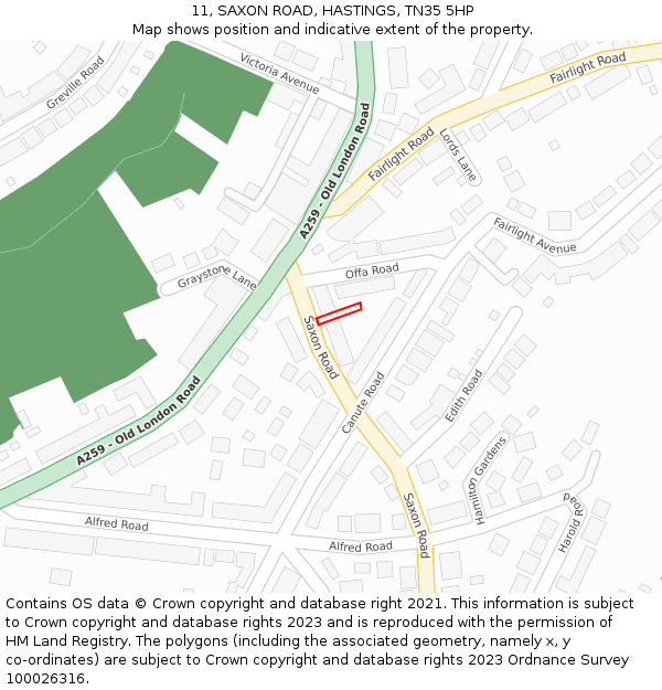 11, SAXON ROAD, HASTINGS, TN35 5HP: Location map and indicative extent of plot