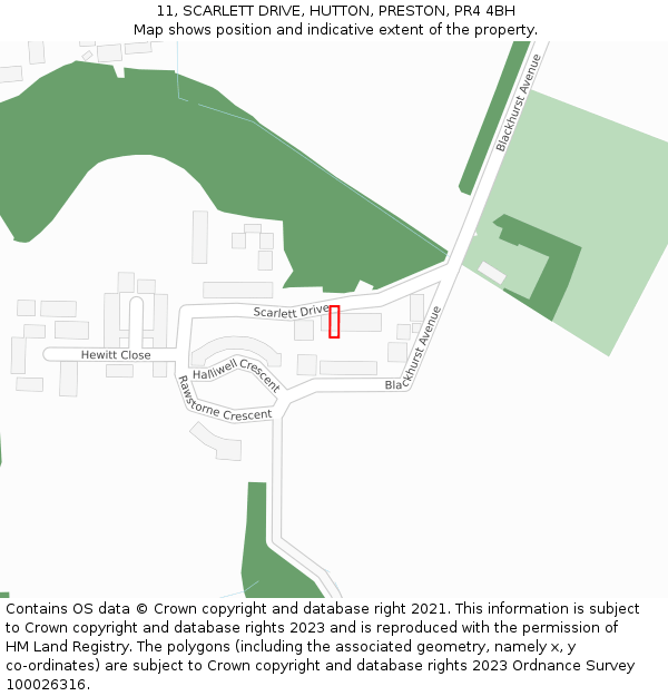 11, SCARLETT DRIVE, HUTTON, PRESTON, PR4 4BH: Location map and indicative extent of plot