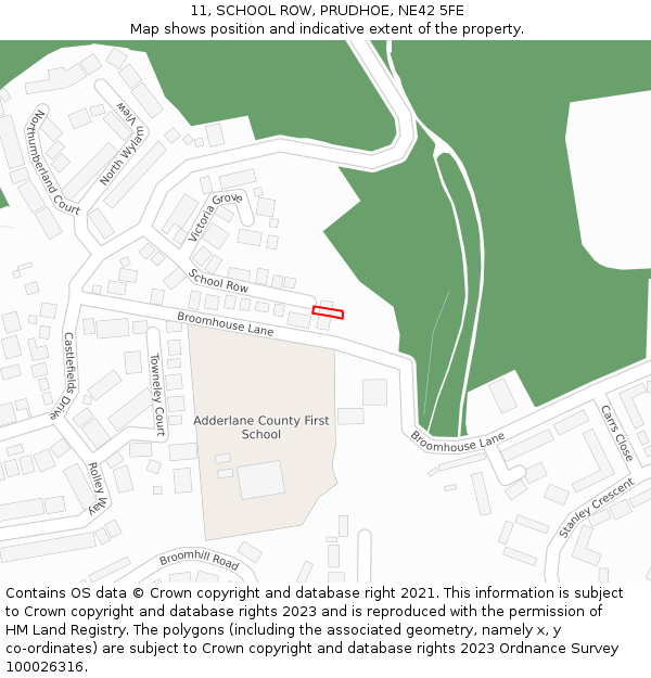 11, SCHOOL ROW, PRUDHOE, NE42 5FE: Location map and indicative extent of plot