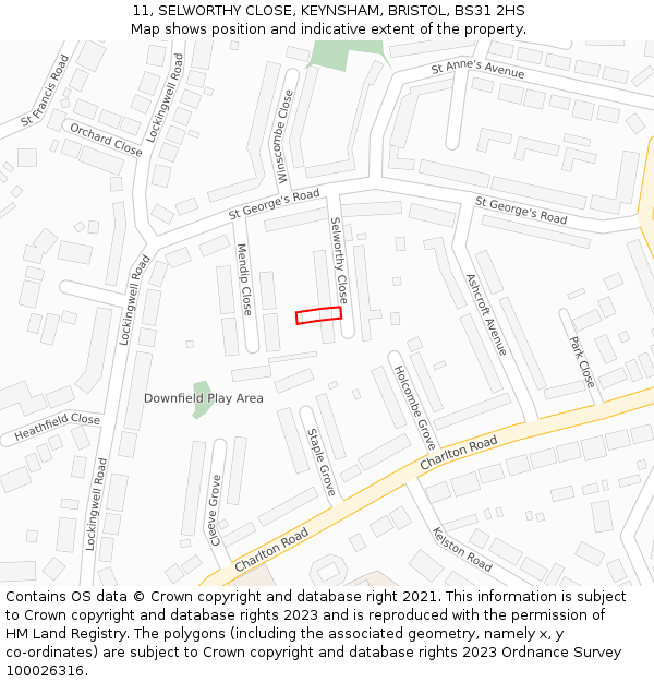 11, SELWORTHY CLOSE, KEYNSHAM, BRISTOL, BS31 2HS: Location map and indicative extent of plot