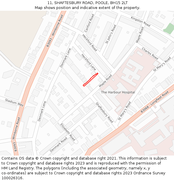 11, SHAFTESBURY ROAD, POOLE, BH15 2LT: Location map and indicative extent of plot