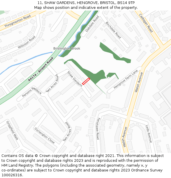 11, SHAW GARDENS, HENGROVE, BRISTOL, BS14 9TP: Location map and indicative extent of plot