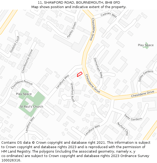 11, SHAWFORD ROAD, BOURNEMOUTH, BH8 0PD: Location map and indicative extent of plot