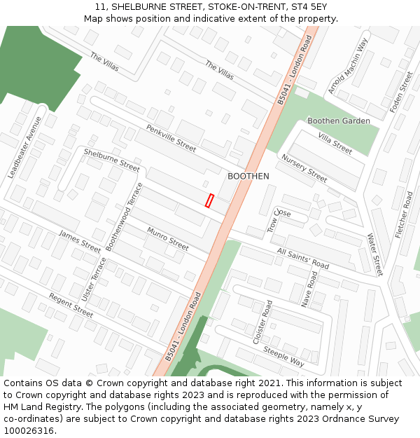 11, SHELBURNE STREET, STOKE-ON-TRENT, ST4 5EY: Location map and indicative extent of plot
