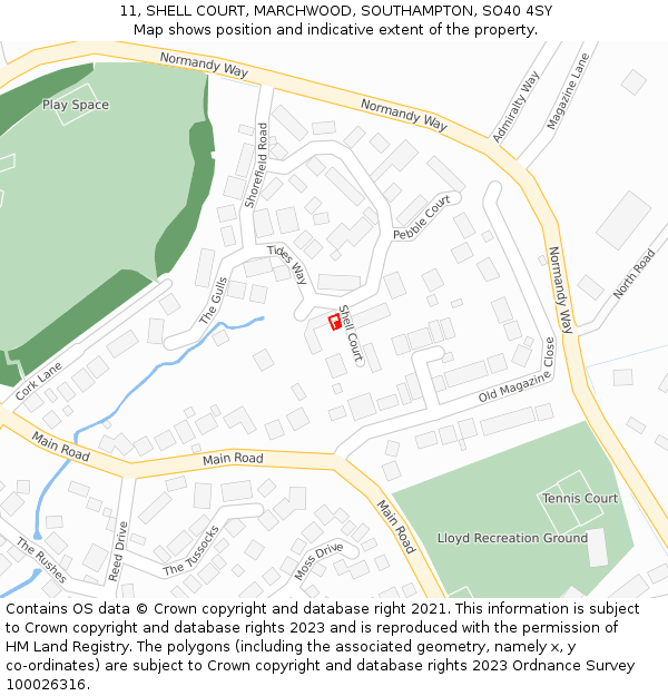 11, SHELL COURT, MARCHWOOD, SOUTHAMPTON, SO40 4SY: Location map and indicative extent of plot