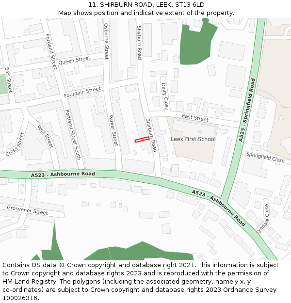 11, SHIRBURN ROAD, LEEK, ST13 6LD: Location map and indicative extent of plot