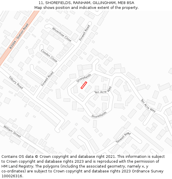 11, SHOREFIELDS, RAINHAM, GILLINGHAM, ME8 8SA: Location map and indicative extent of plot