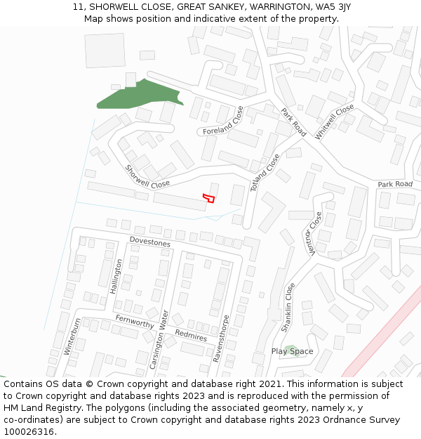 11, SHORWELL CLOSE, GREAT SANKEY, WARRINGTON, WA5 3JY: Location map and indicative extent of plot