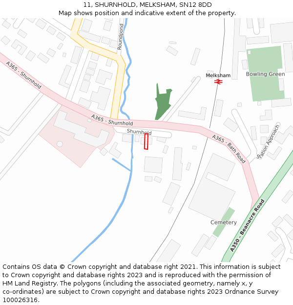 11, SHURNHOLD, MELKSHAM, SN12 8DD: Location map and indicative extent of plot