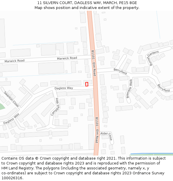 11 SILVERN COURT, DAGLESS WAY, MARCH, PE15 8GE: Location map and indicative extent of plot