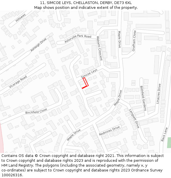 11, SIMCOE LEYS, CHELLASTON, DERBY, DE73 6XL: Location map and indicative extent of plot