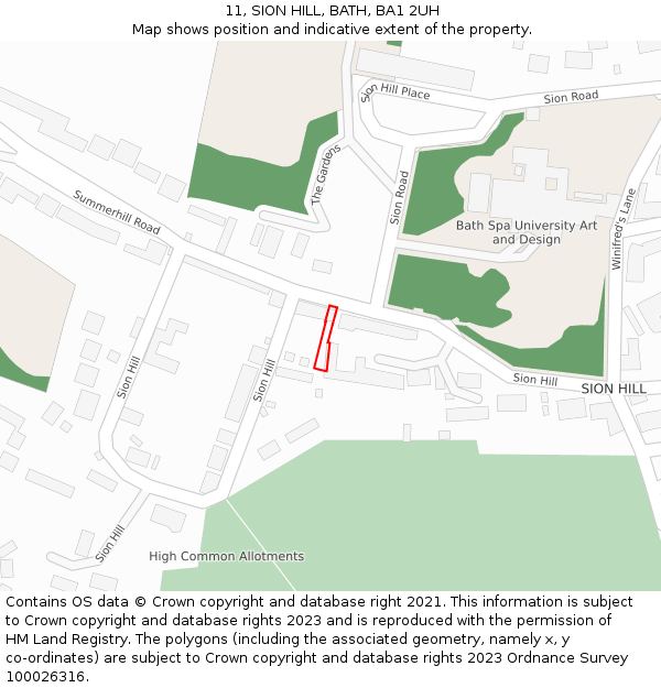 11, SION HILL, BATH, BA1 2UH: Location map and indicative extent of plot