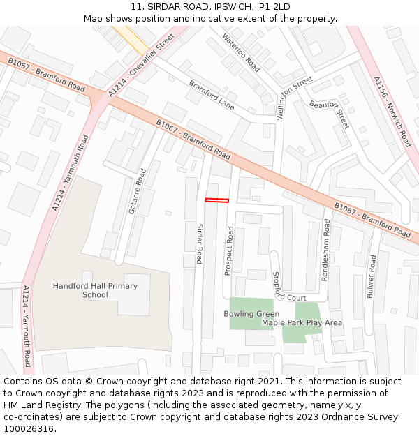 11, SIRDAR ROAD, IPSWICH, IP1 2LD: Location map and indicative extent of plot