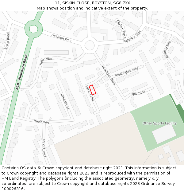 11, SISKIN CLOSE, ROYSTON, SG8 7XX: Location map and indicative extent of plot
