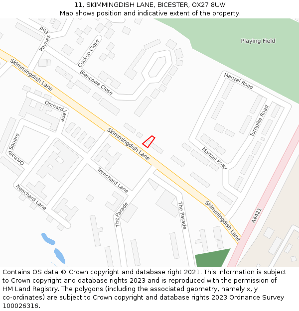 11, SKIMMINGDISH LANE, BICESTER, OX27 8UW: Location map and indicative extent of plot
