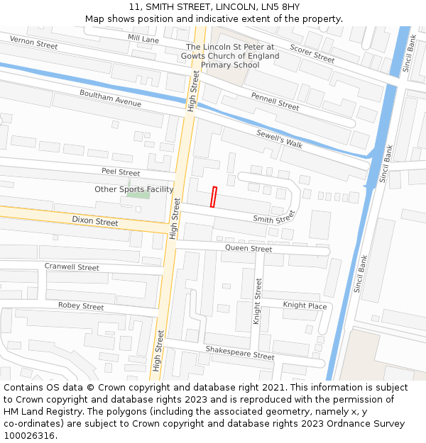 11, SMITH STREET, LINCOLN, LN5 8HY: Location map and indicative extent of plot